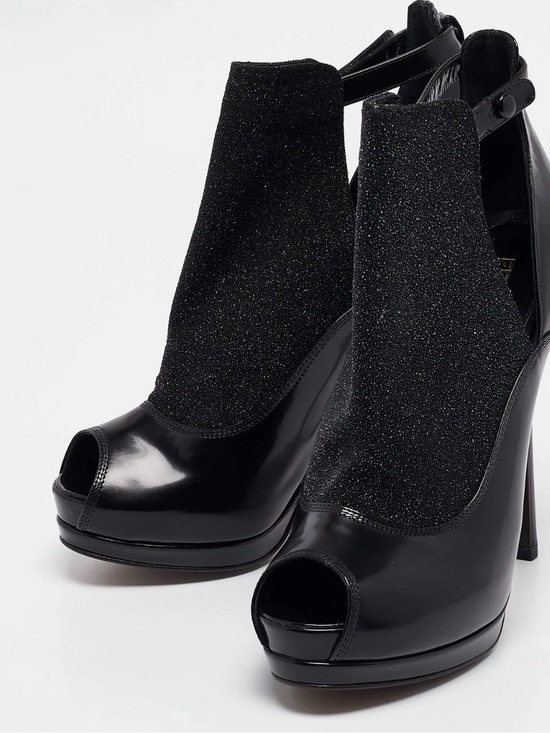 Fendi Leather Black High Heel Booties with Sparkle Textile